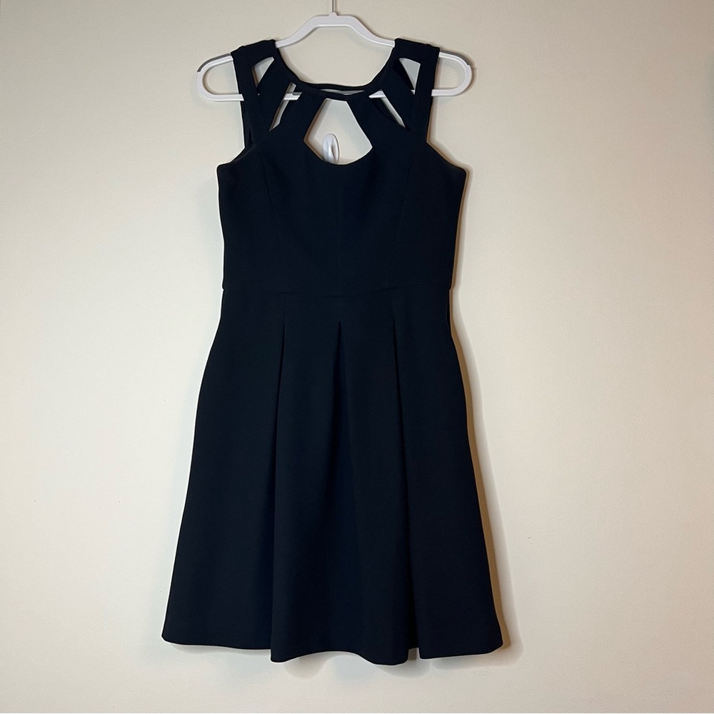 Betsey Johnson black cut out top fit and flare zip up back dress women's 8